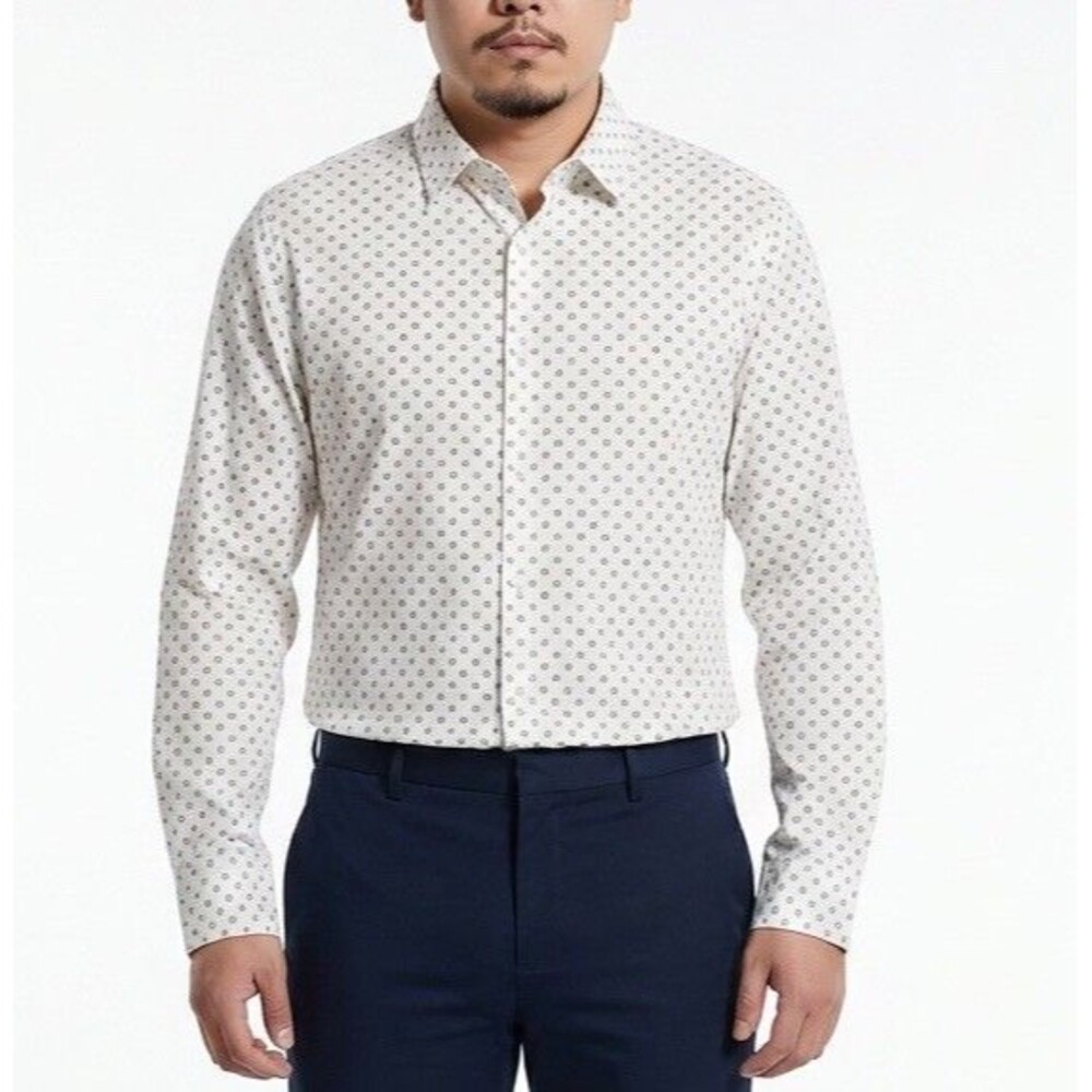 Express Men’s Whit Of Button Down Shirt Nylon Spandex Long Sleeve Size L  16 1/2